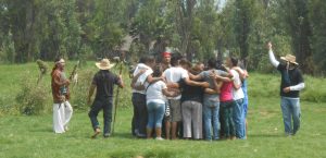 Ending Otac's collective toad medicine ceremony at Kalmekayotl Ceremonial Center, Xochimilco, Mexico City, May 2017