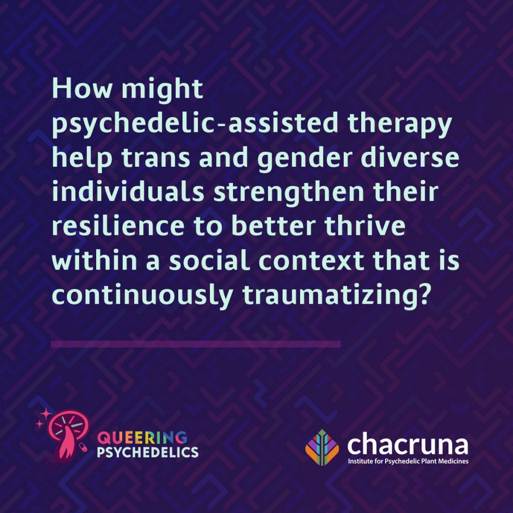 How might psychedelic-assisted therapy help trans and gender diverse individuals strengthen their resilience to better thrive within a social context that is continuously traumatizing? 