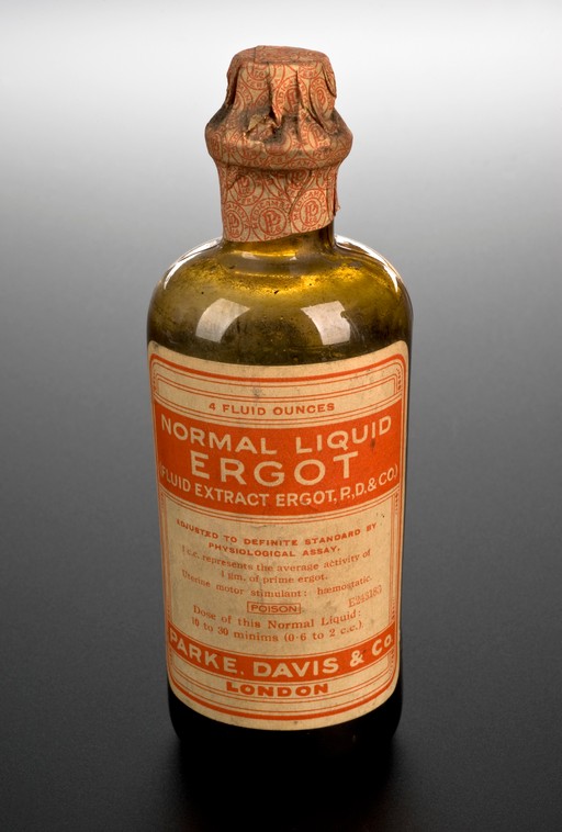 A bottle of Normal Liquid Ergot, a hallucinogenic plant fungus once used for abortion.