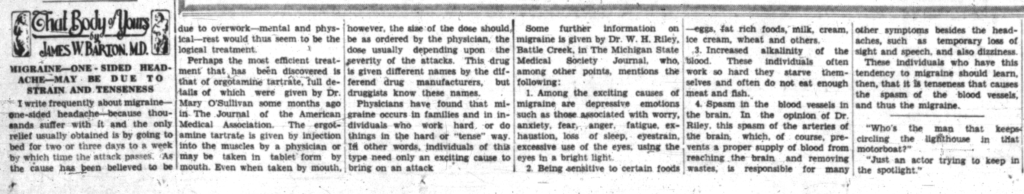 1938 Newspaper Clipping: "That Body of Yours by James W. Barton, M.D."