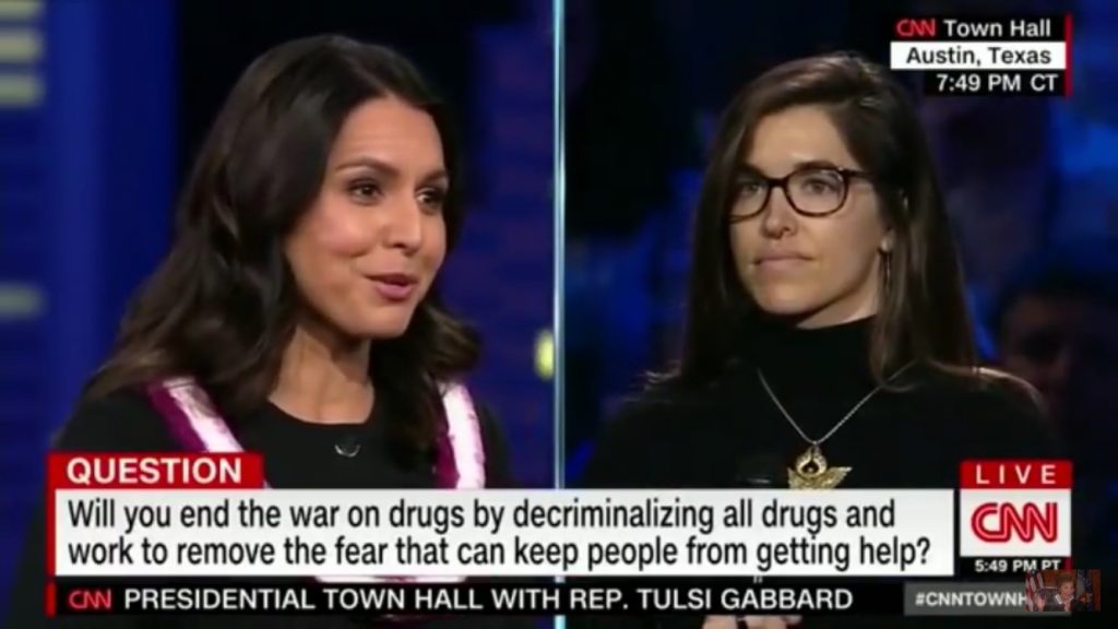 Liana Sananda Gillooly on CNN asking about drug decriminalization 