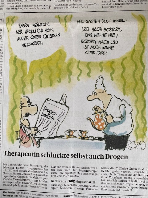 A cartoon run in 2009 when Psycholytic therapist Meckel was caught.