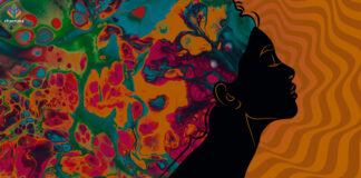 Kathleen Harrison: Wisdom, Endurance, and Hope – Reflections from a Psychedelic Woman Kathleen Harrison, a psychedelic woman, represented with a black silhouette with flowers pouring from behind it against an orange background
