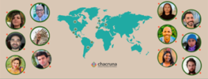 A graphic of Chacruna employees with their locations around the world.