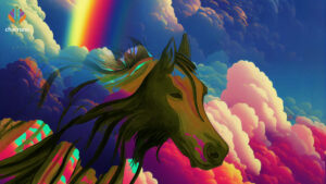 A horse in the sky represents Itzel Barakat's healing experience with psychedelic and mustang therapy as she recounted at the Queering Psychedelics II Conference.