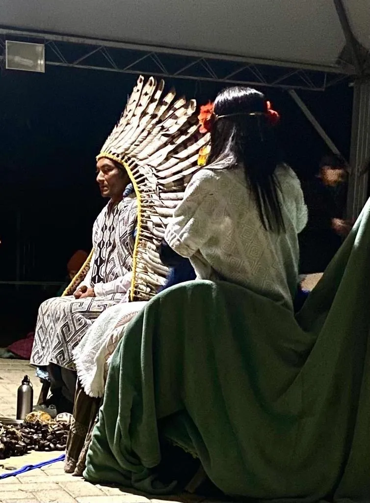An Indigenous leader during an event related to ayahuasca