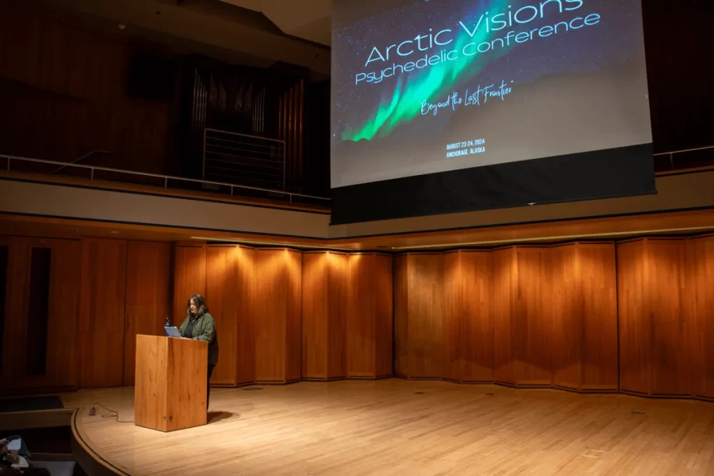 Bia Labate speaking at Arctic Visions Psychedelic Conference in August 2024 in Anchorage Alaska. 