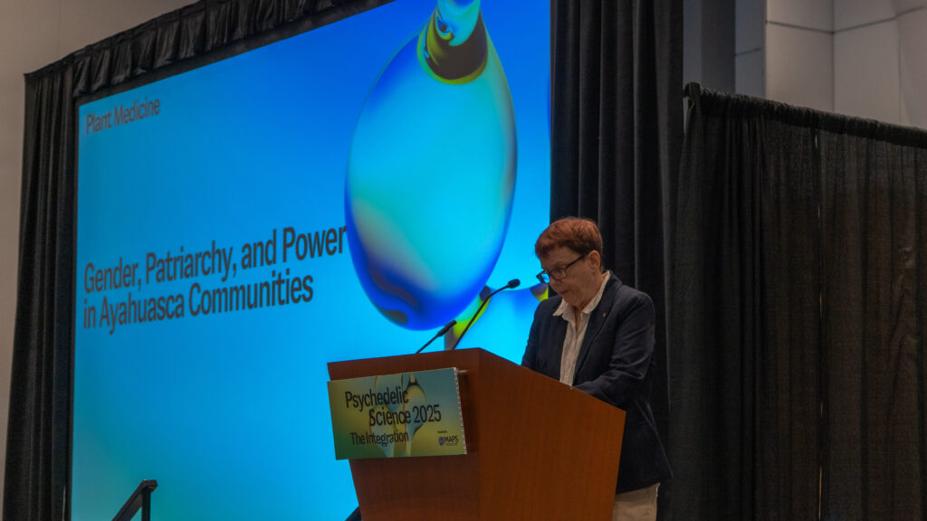 Clancy Cavnar delivers "Gender, Patriarchy, and Power in Ayahuasca Communities" address at Psychedelic Culture 2025.